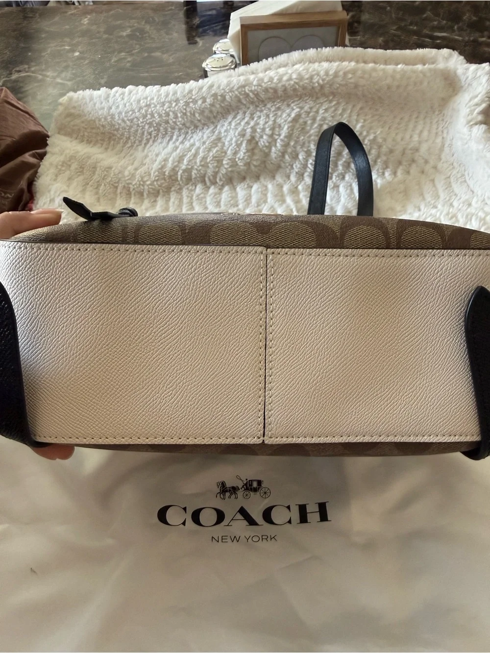 Coach Monogram Mini Backpack in Brown and Black with Cream Accent